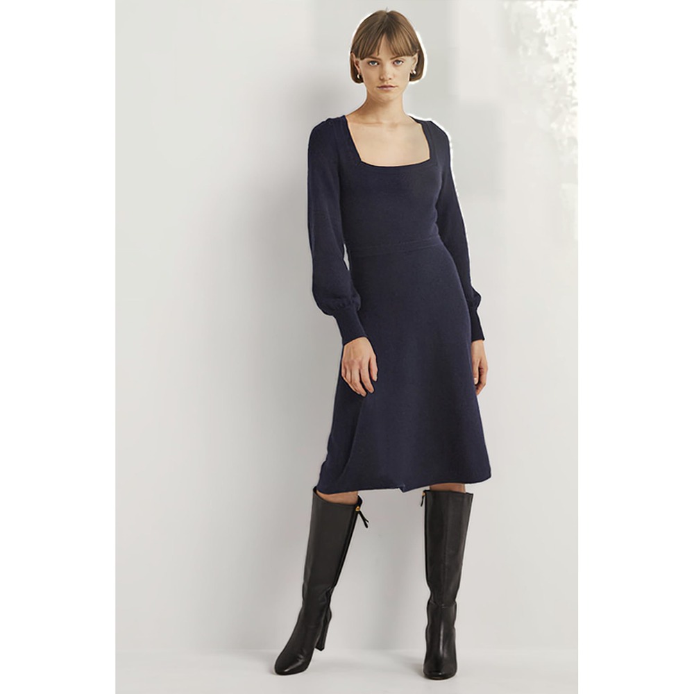 Boden Square Neck Knit Wool Blend Dress Navy Size 14R
